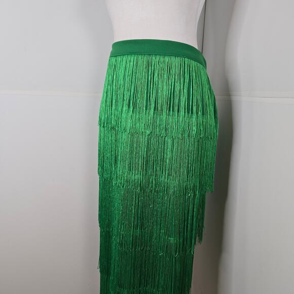 AOMEI NWT High Waist Fringe Tiered Bodycon Pencil Midi Skirt Medium/Large Green - Picture 6 of 16
